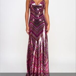 Elegant Sequin Evening Gown - Pink and Purple